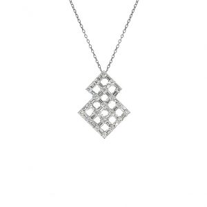 18Kt White Gold Baguette and Round Diamond Pendant