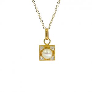 JUDE FRANCES 18Kt Yellow Gold Diamond and Cultured Pearl Pendant