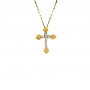 18Kt Two Tone Gold Diamond Cross