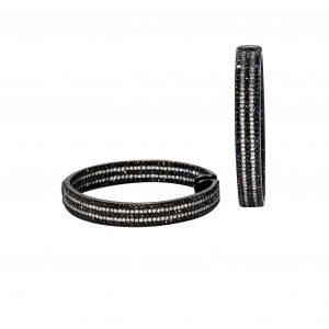 18 kt Gold 4ct TDW Black and White Diamond Hoop Earrings